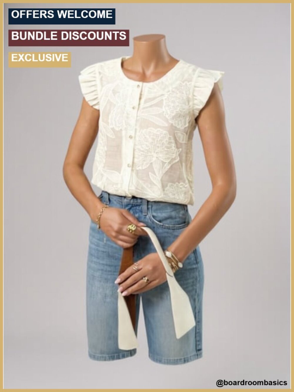 Ruffle Cap Sleeve Button Down Shirt Crew Neck Jacquard Blouse